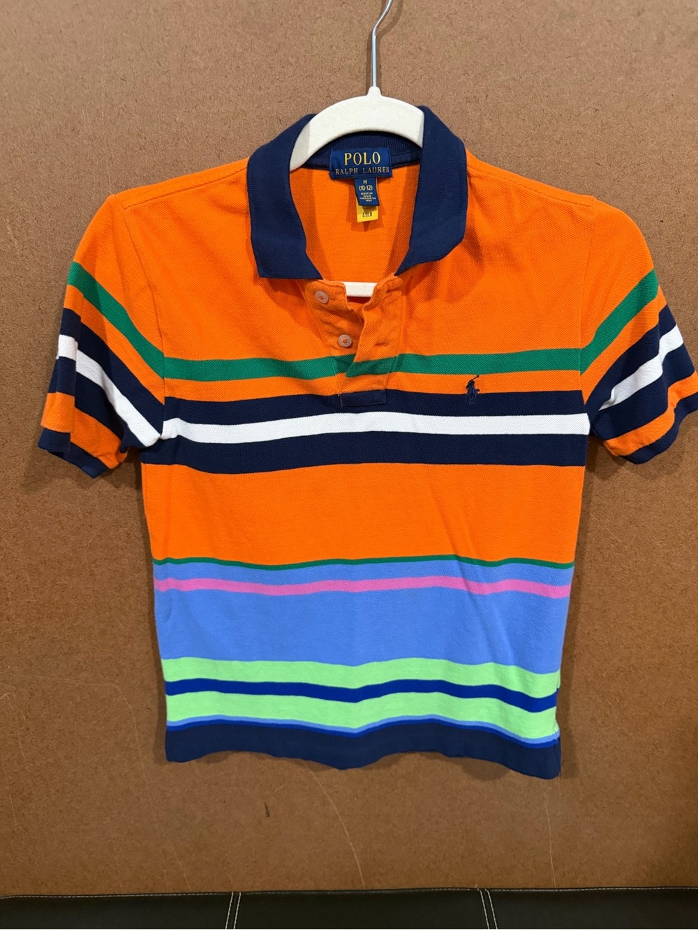 Polo by Ralph Lauren Orange Multi Color -Stripe Kids Polo Shirt 10/12 M